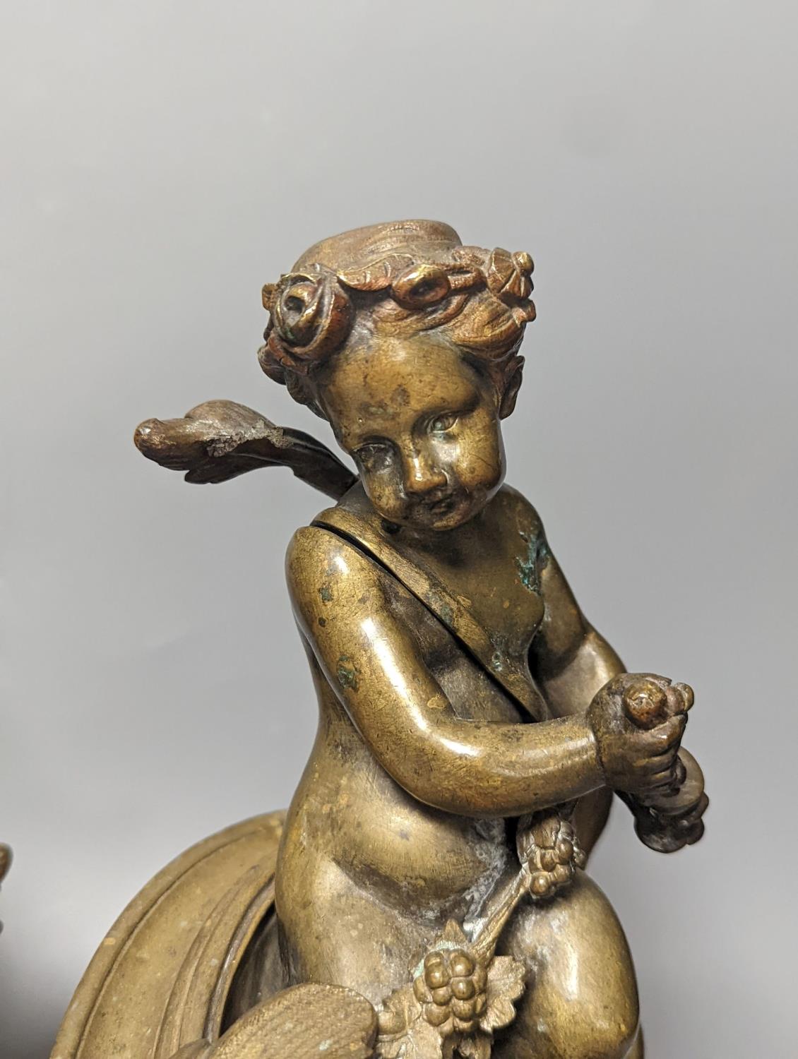 A pair of 19th century French bronze putti chenet 31cm - Image 3 of 6