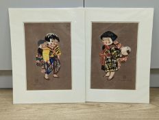 Kiyoshi Saito (1907-1997), pair of woodblock prints, Siblings - Studies of children, signed in