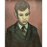 Modern British, oil on board, Portrait of a school boy, 32 x 25cm