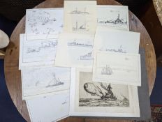Nelson Dawson (1859-1941) assorted original artworks and an etching1. HMS Laforey picks up British