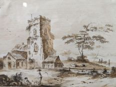 Attributed to William Austin (1721-1820), ink and watercolour, 'Millbrook Church, Southampton',