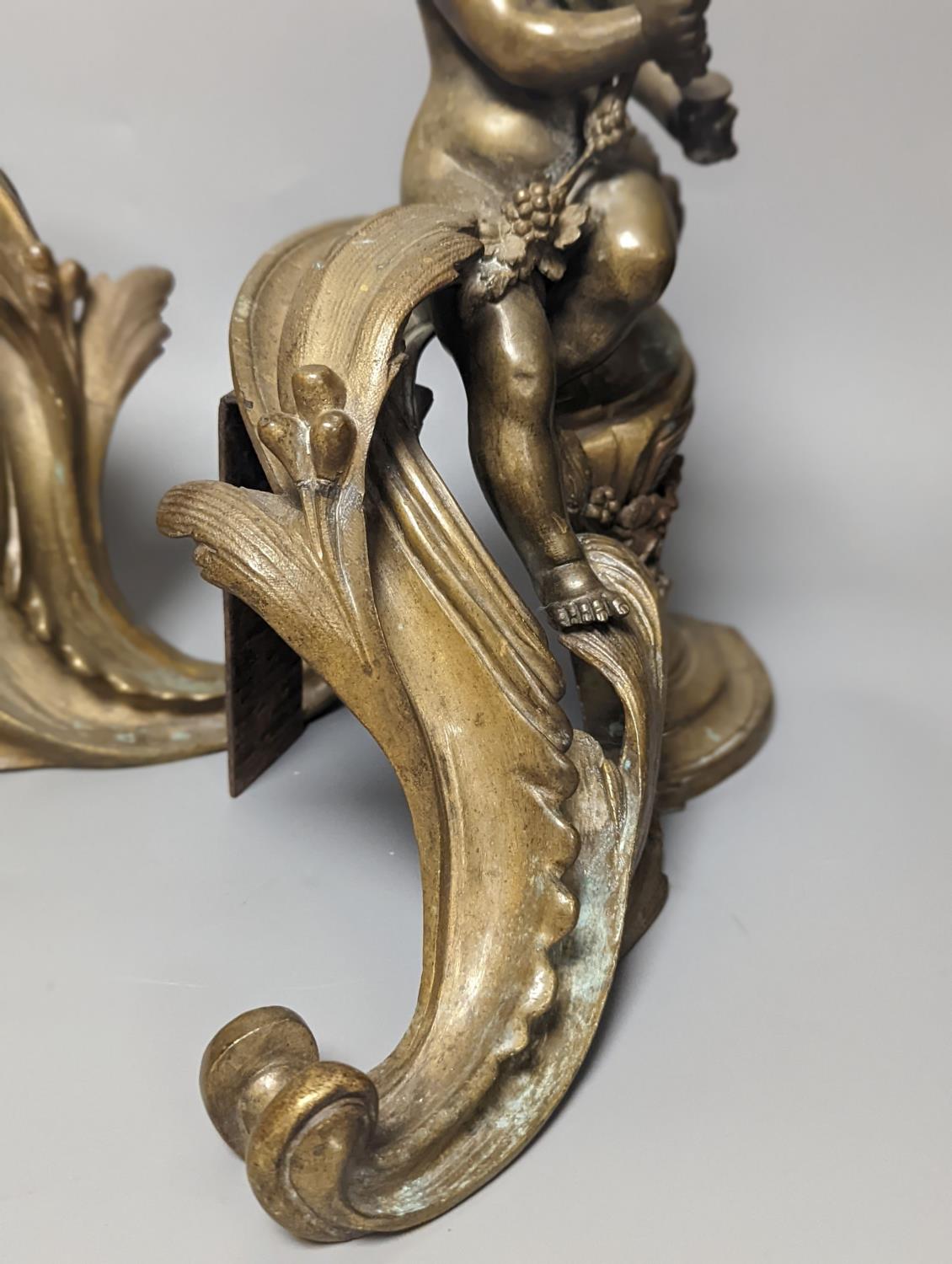 A pair of 19th century French bronze putti chenet 31cm - Image 4 of 6