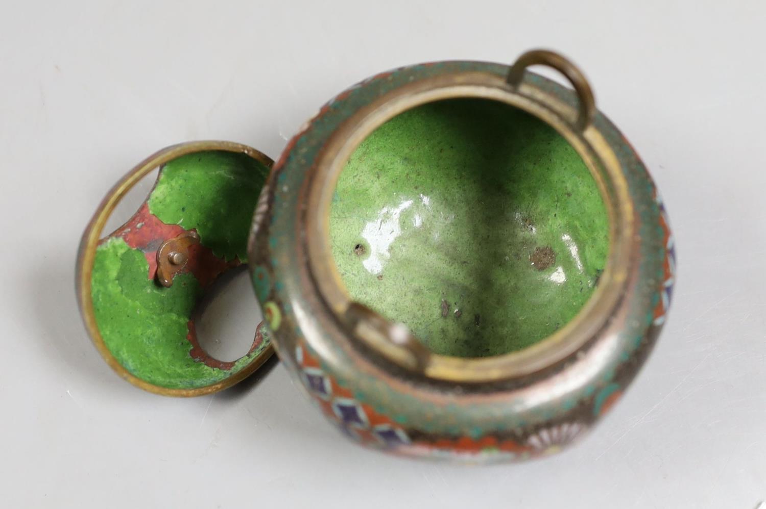 A small Japanese cloisonné enamel censer and cover,10 cms high. - Image 5 of 5