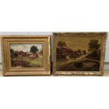 Early 20th century English School, two oils on canvas, Village scenes with duck ponds, largest 50