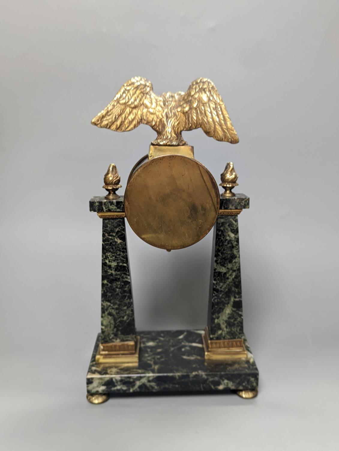 A French Empire style marble and ormolu portico timepiece 32cm - Image 4 of 5