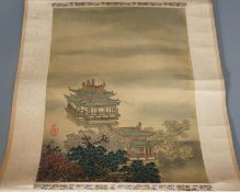 Two mid 20th century Chinese scroll landscape paintings on silk