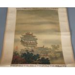 Two mid 20th century Chinese scroll landscape paintings on silk