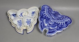 A Chinese blue and white butterfly shaped hors d'oeuvres dish(a.f).15 cms deep.