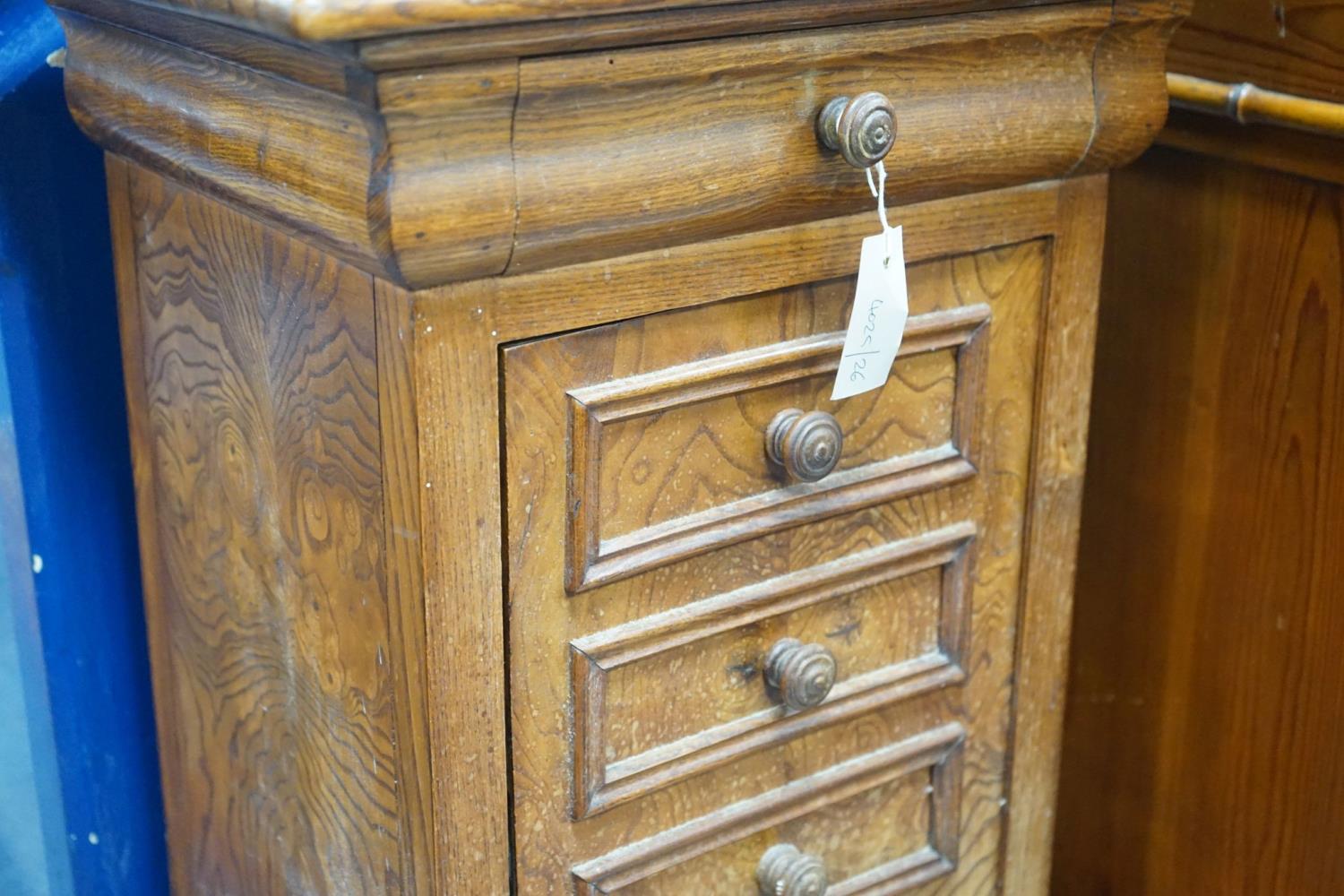 A 19th century French elm bedside cabinet with dummy drawer front, width 47cm, depth 36cm, height - Image 3 of 5