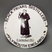 A Blackfriars Distillery enamelled sign.32 cms diameter.