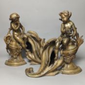 A pair of 19th century French bronze putti chenet 31cm