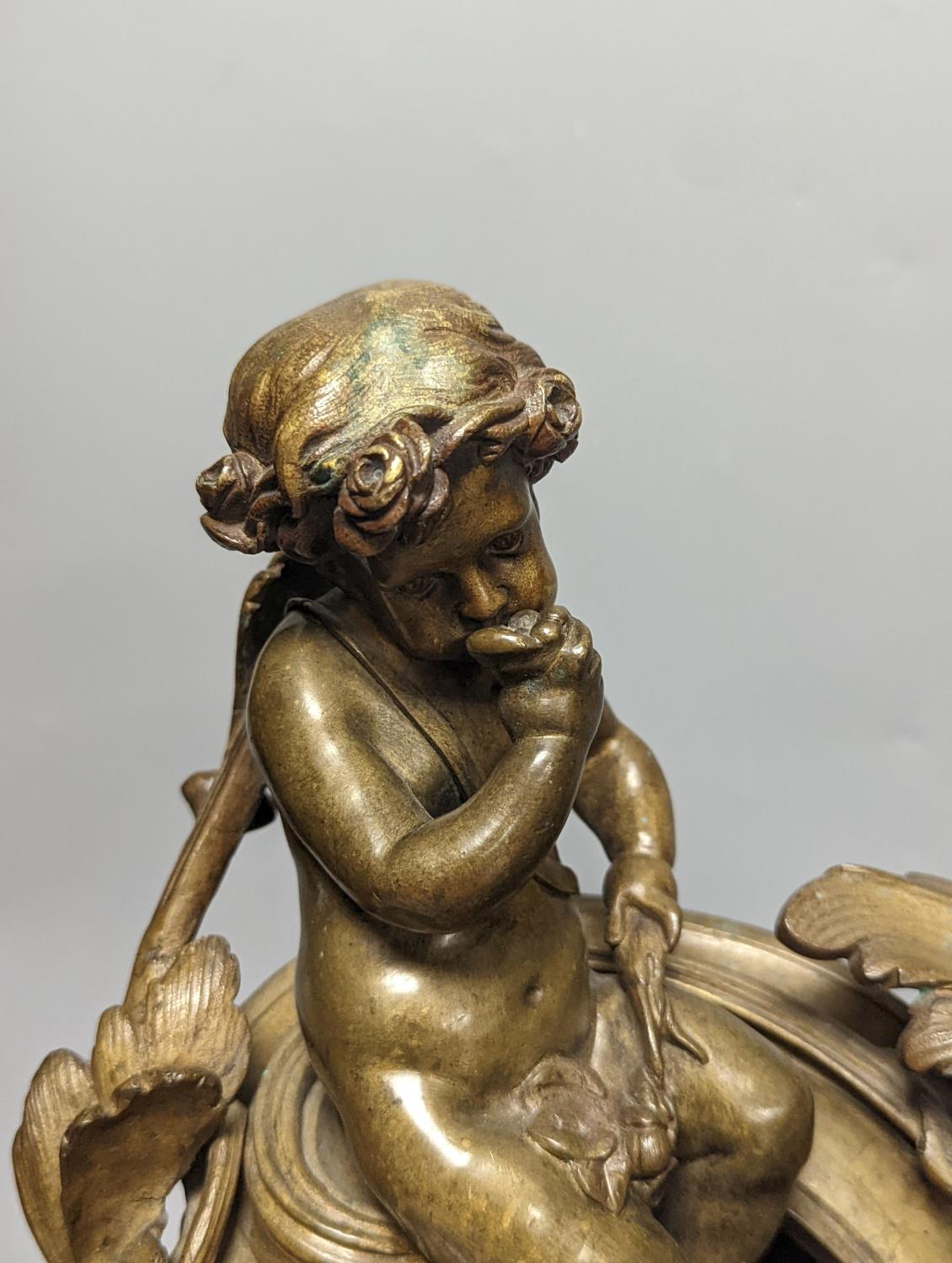A pair of 19th century French bronze putti chenet 31cm - Image 2 of 6