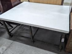 A contemporary heavy marble topped wrought iron rectangular coffee table, length 122cm, depth