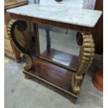 A Regency rosewood and parcel gilt marble topped console table, width 74cm, depth 36cm, height 82cm