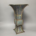 A large Chinese cloisonné enamel and bronze mounted vase, fangzun, late Qing dynasty 42cm