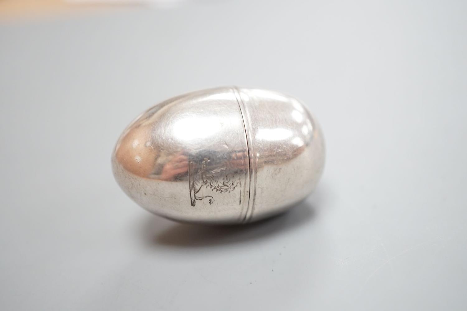 A George III silver egg shaped vinaigrette, by SM or WS, London, 1796, with engraved crest, 40mm. - Image 2 of 6