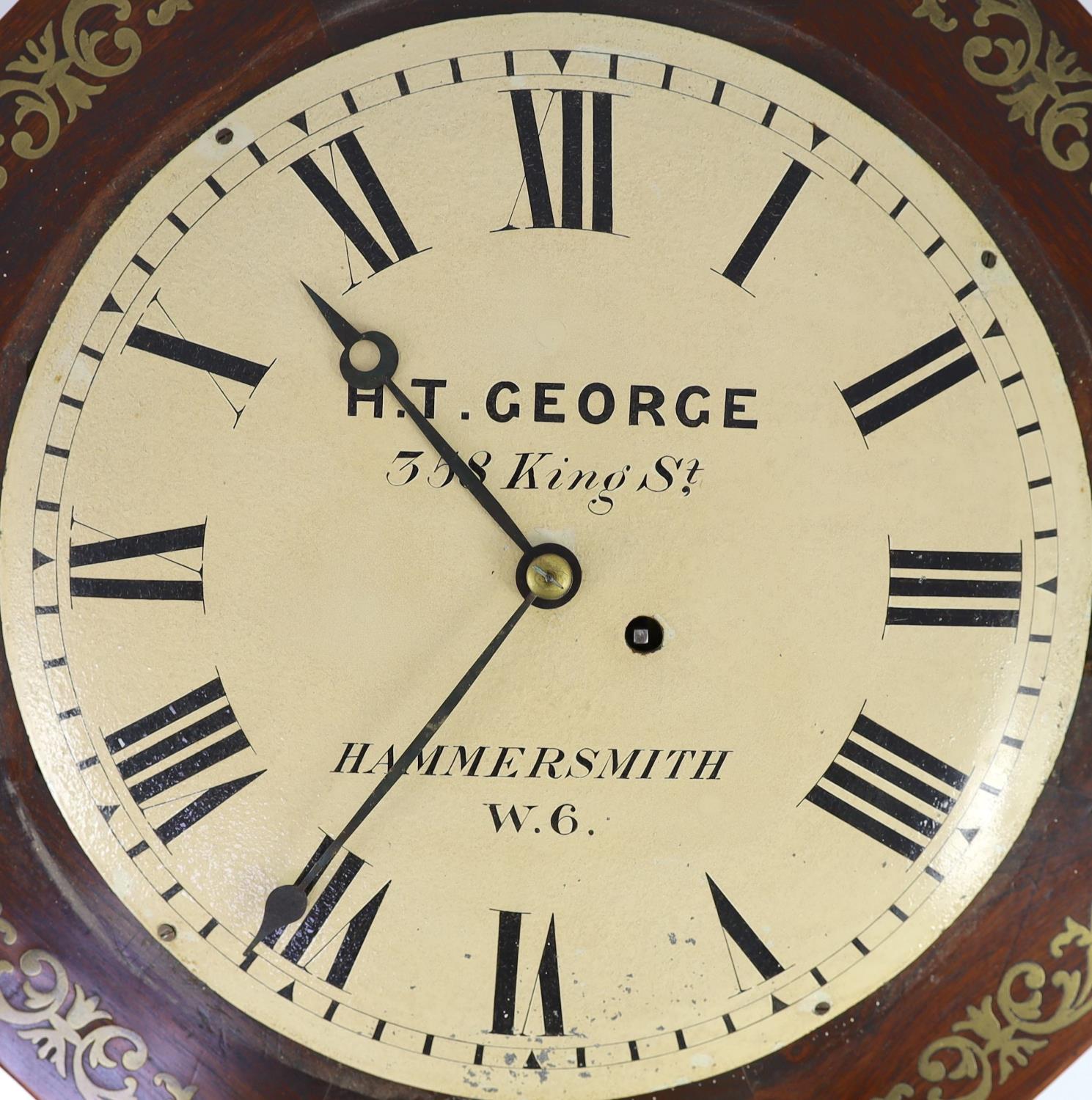 H.T. George, 358 King St, Hammersmith. A William IV octagonal rosewood dial clockwith single fusee - Image 2 of 4