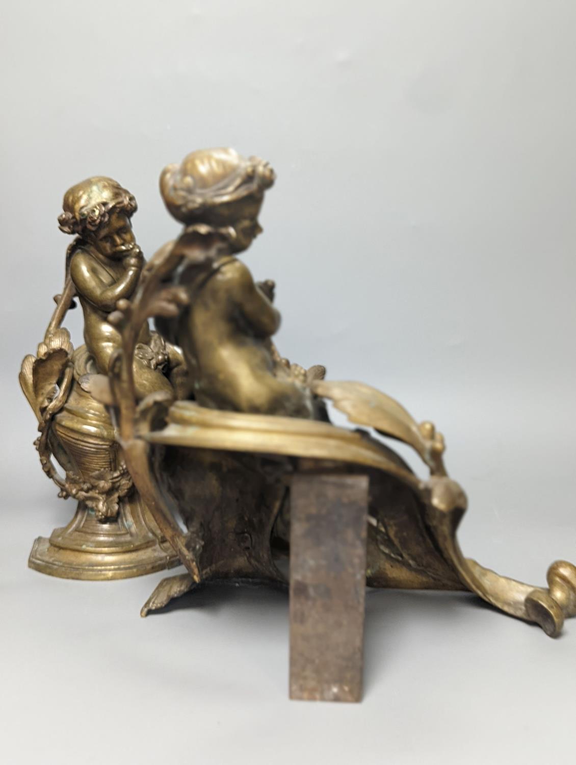 A pair of 19th century French bronze putti chenet 31cm - Image 6 of 6