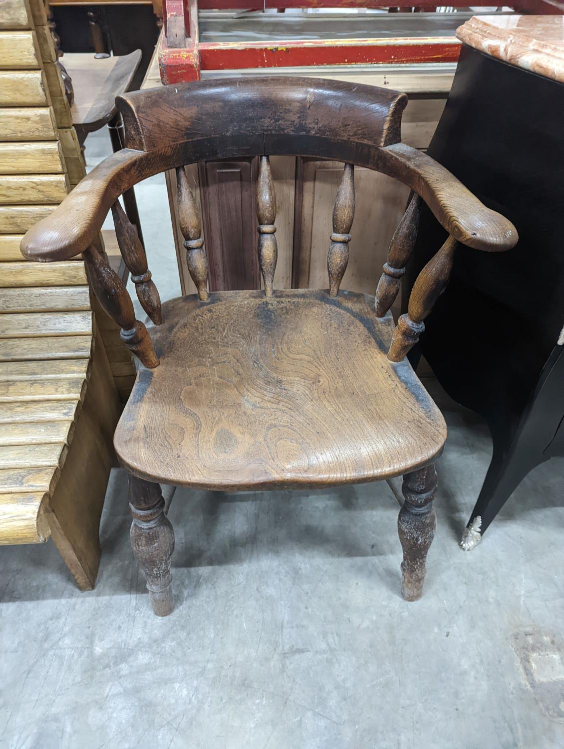 A Victorian elm and beech smoker's bow chair together with a provincial wood seat chair - Image 3 of 4