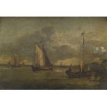 19th century Dutch School, oil on wooden panel, Fishing boats along the coast, 16 x 23cm