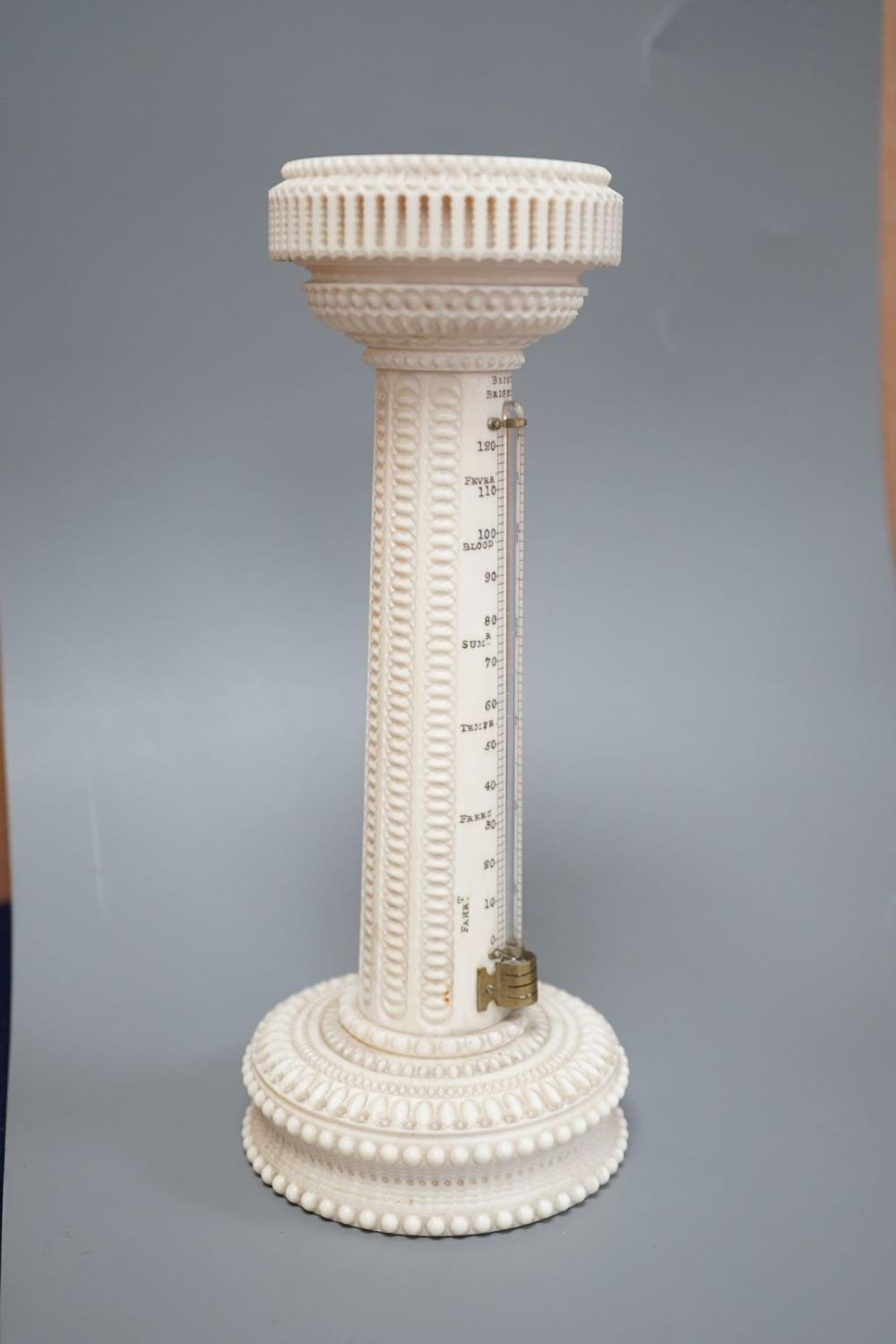 A Victorian’Brinton Brighton’ engine turned Ivory 'Sundial' thermometer 21.5cm - Image 3 of 4