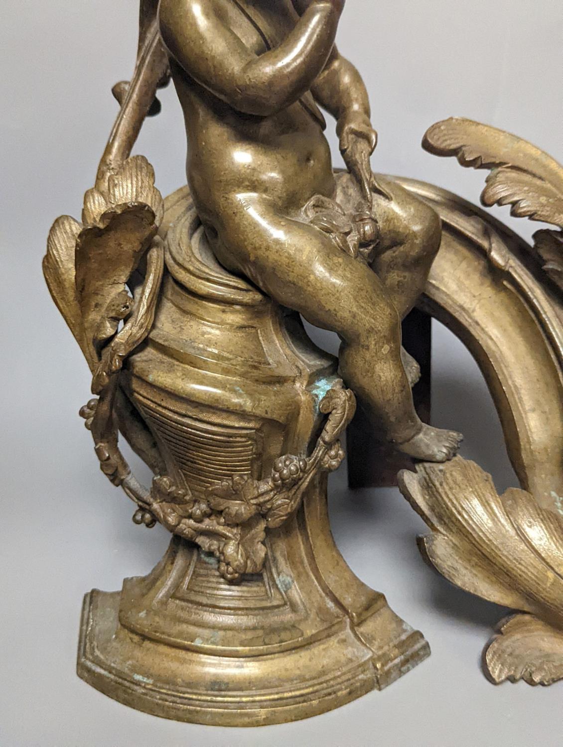 A pair of 19th century French bronze putti chenet 31cm - Image 5 of 6