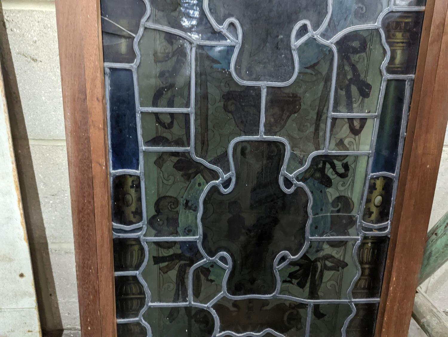 A rectangular stained glass panel, width 56cm, height 99cm including frame - Image 3 of 4