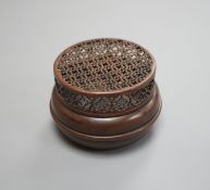A Chinese bronze hand warmer, signd Zhang Mingqi 8cm diameter