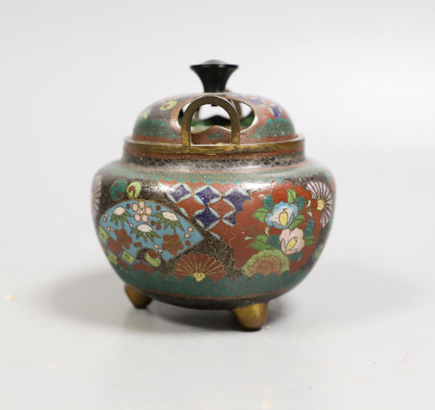 A small Japanese cloisonné enamel censer and cover,10 cms high. - Image 2 of 5