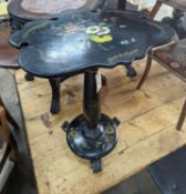 A Victorian floral painted papier mache occasional table, with a shaped oval top (converted from a