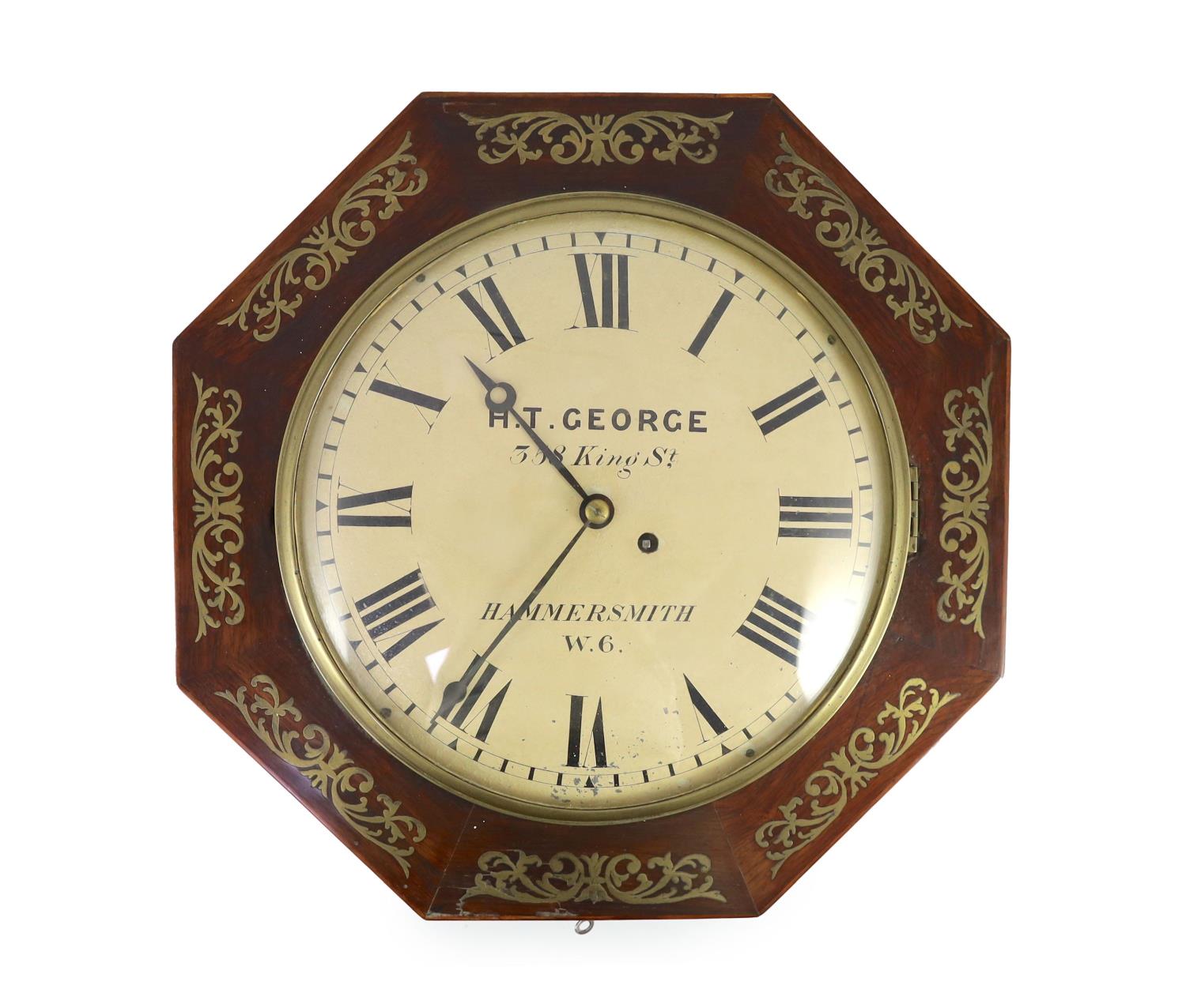 H.T. George, 358 King St, Hammersmith. A William IV octagonal rosewood dial clockwith single fusee