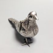 A late 19th century Hanau 800 white metal novelty condiment?, modelled as a game bird, with