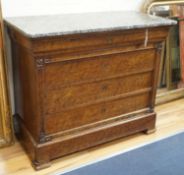 A 19th century French mahogany marble top commode, width 115cm, depth 57cm, height 96cm