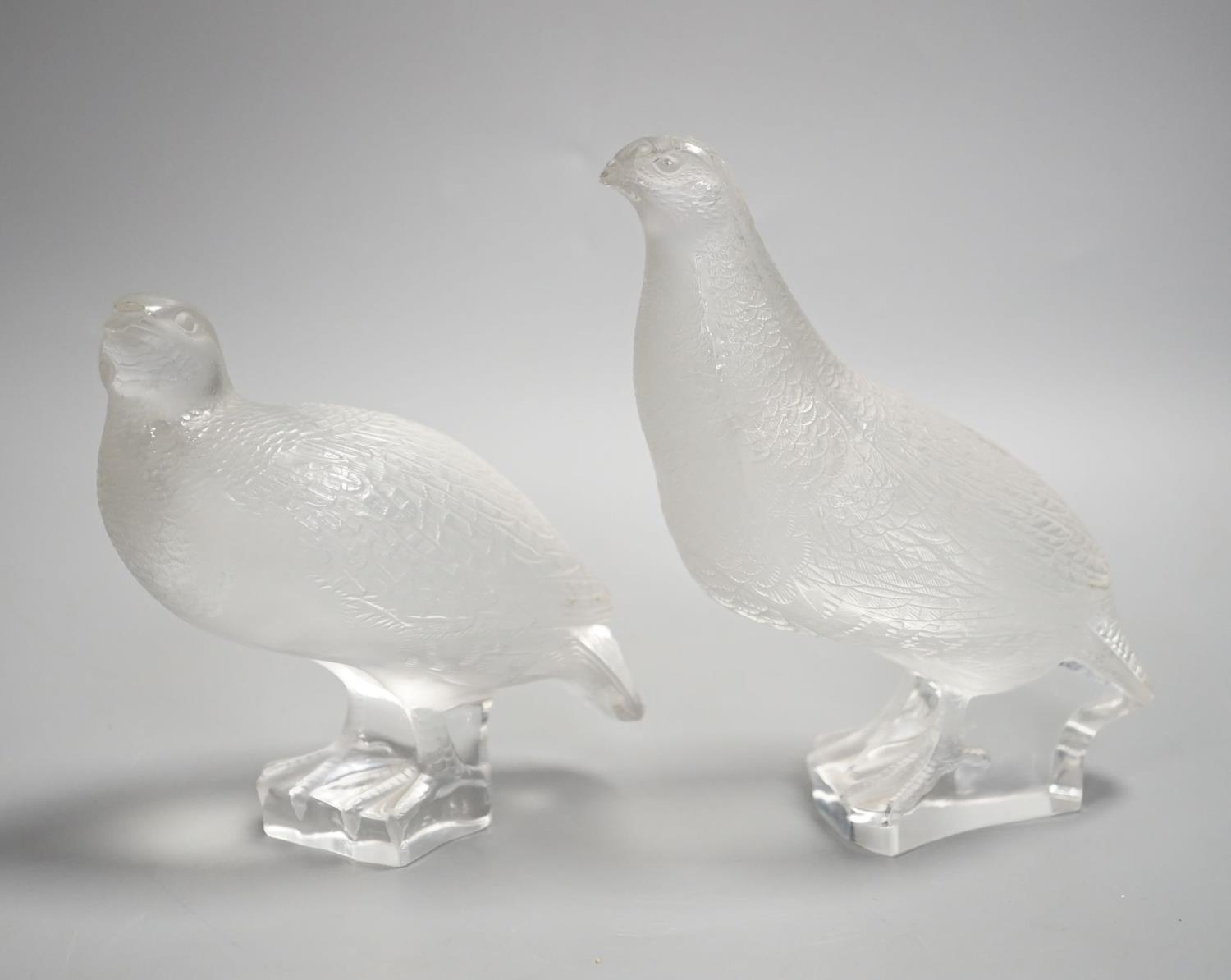 A pair Lalique glass partridges,Tallest 17 cms high.