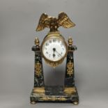 A French Empire style marble and ormolu portico timepiece 32cm
