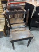 A Victorian elm and beech smoker's bow chair together with a provincial wood seat chair