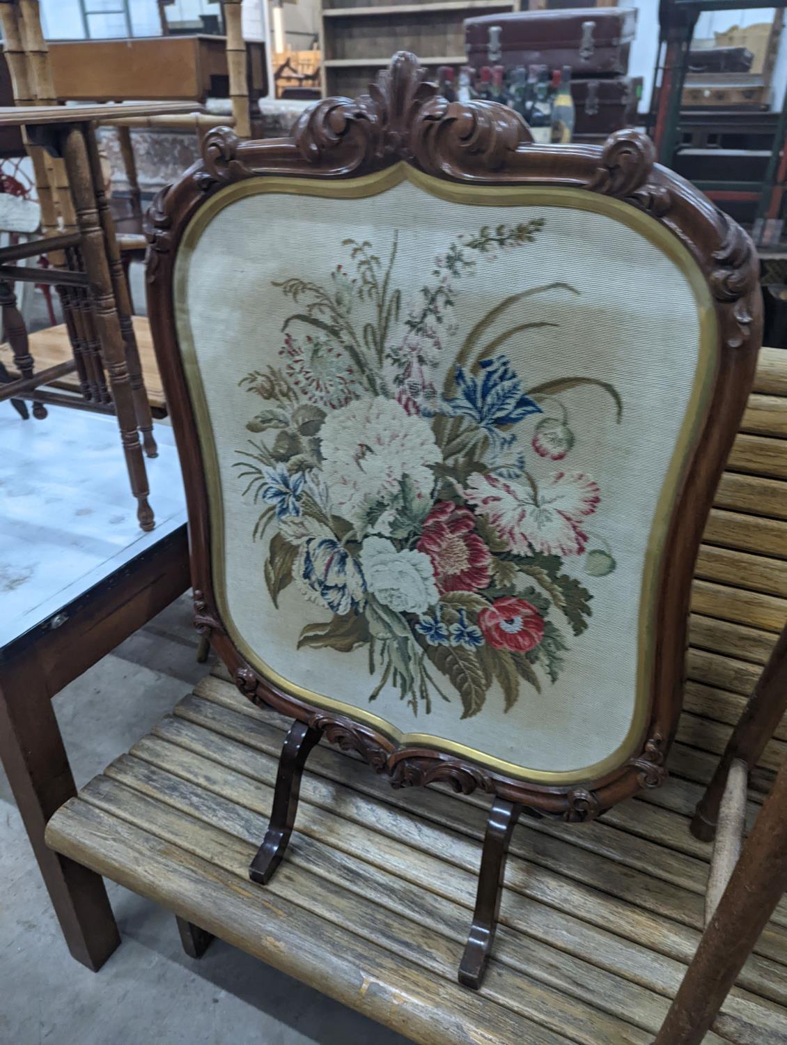 An elm and beech stool together with a Victorian rosewood tapestry firescreen - Image 4 of 4