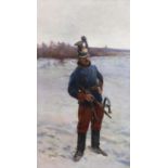 Austrian School c.1900 Soldier standing in the snowoil on canvas73 x 42cm.