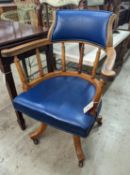 A Victorian oak swivel desk chair, width 61cm, depth 46cm, height 88cm