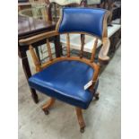 A Victorian oak swivel desk chair, width 61cm, depth 46cm, height 88cm