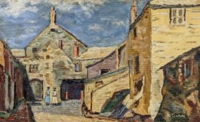 W. Elphick, oil on board, Pudding Bag Lane, St Ives, signed, 25 x 40cm, unframed