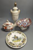 A quantity of mostly 19th century china and two lamps,30 cms.