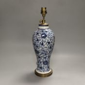 An 18th/19th century Chinese blue and white vase later mounted as a lamp, total height 34cm