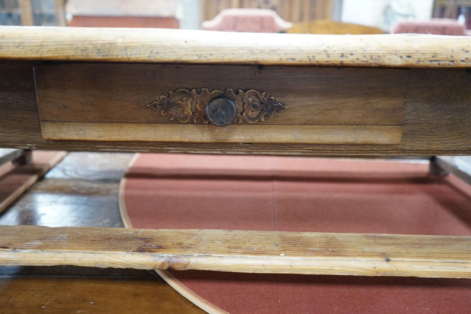 A 19th century and later rectangular pine coffee table fitted drawer, length 140cm, depth 70cm, - Image 4 of 5