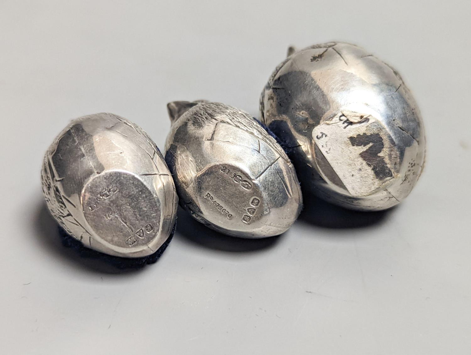 A suite of three Edwardian novelty silver mounted chick pin cushions, by Sampson Mordan & Co, - Image 3 of 3