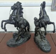 After Coustou, a pair of bronze Marly horses 41cm