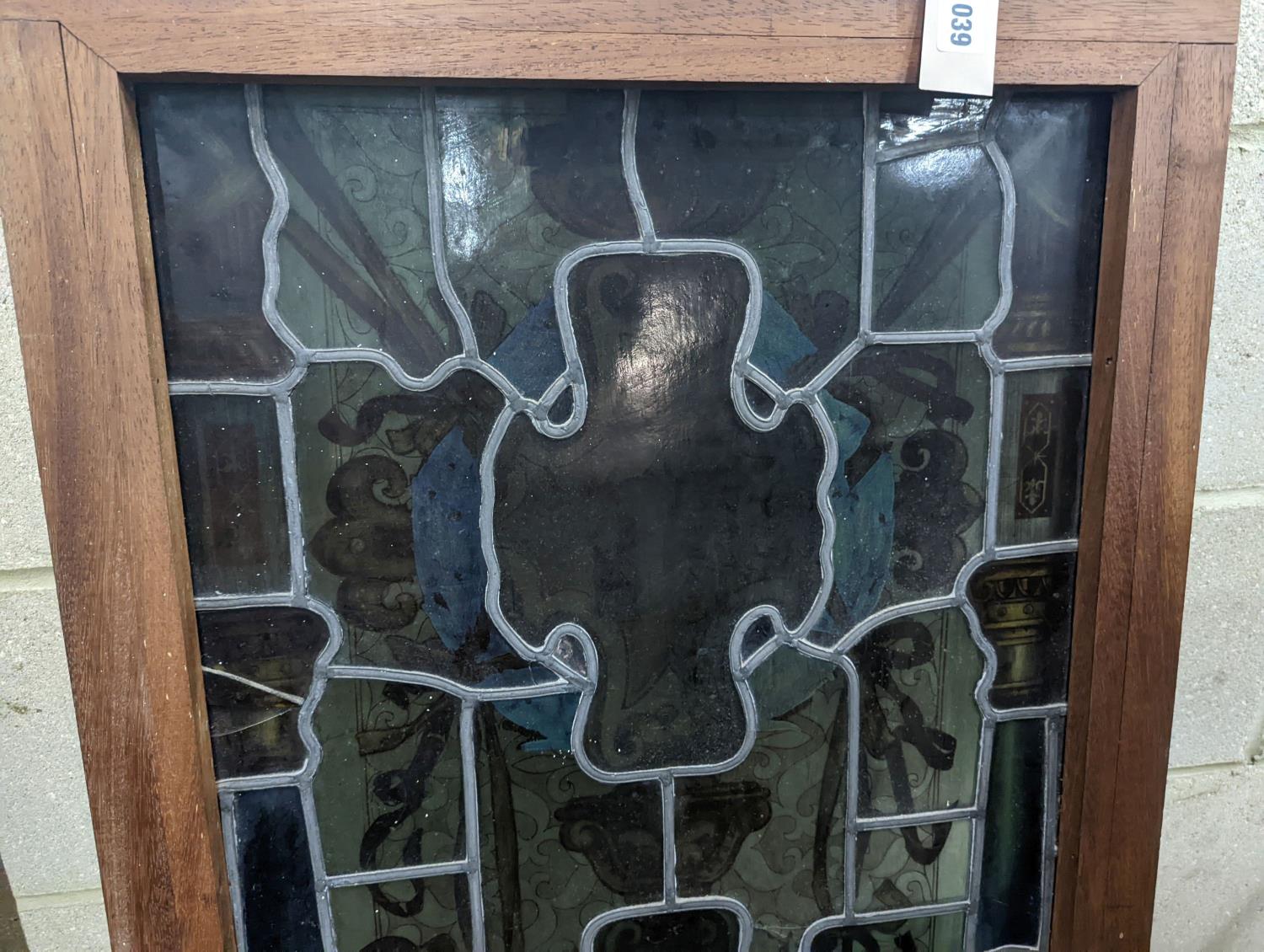 A rectangular stained glass panel, width 56cm, height 99cm including frame - Image 2 of 4