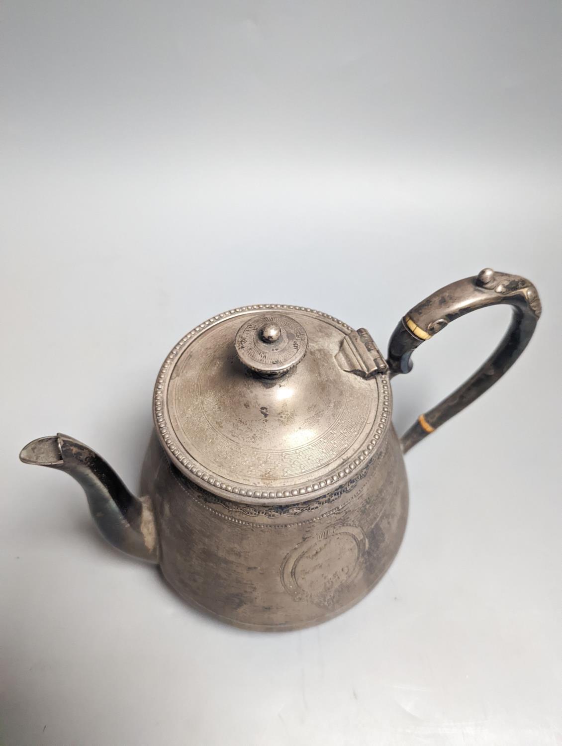 A Victorian engraved silver teapot, by Robert Hennell III, London, 1864, gross weight 19oz. - Image 2 of 4