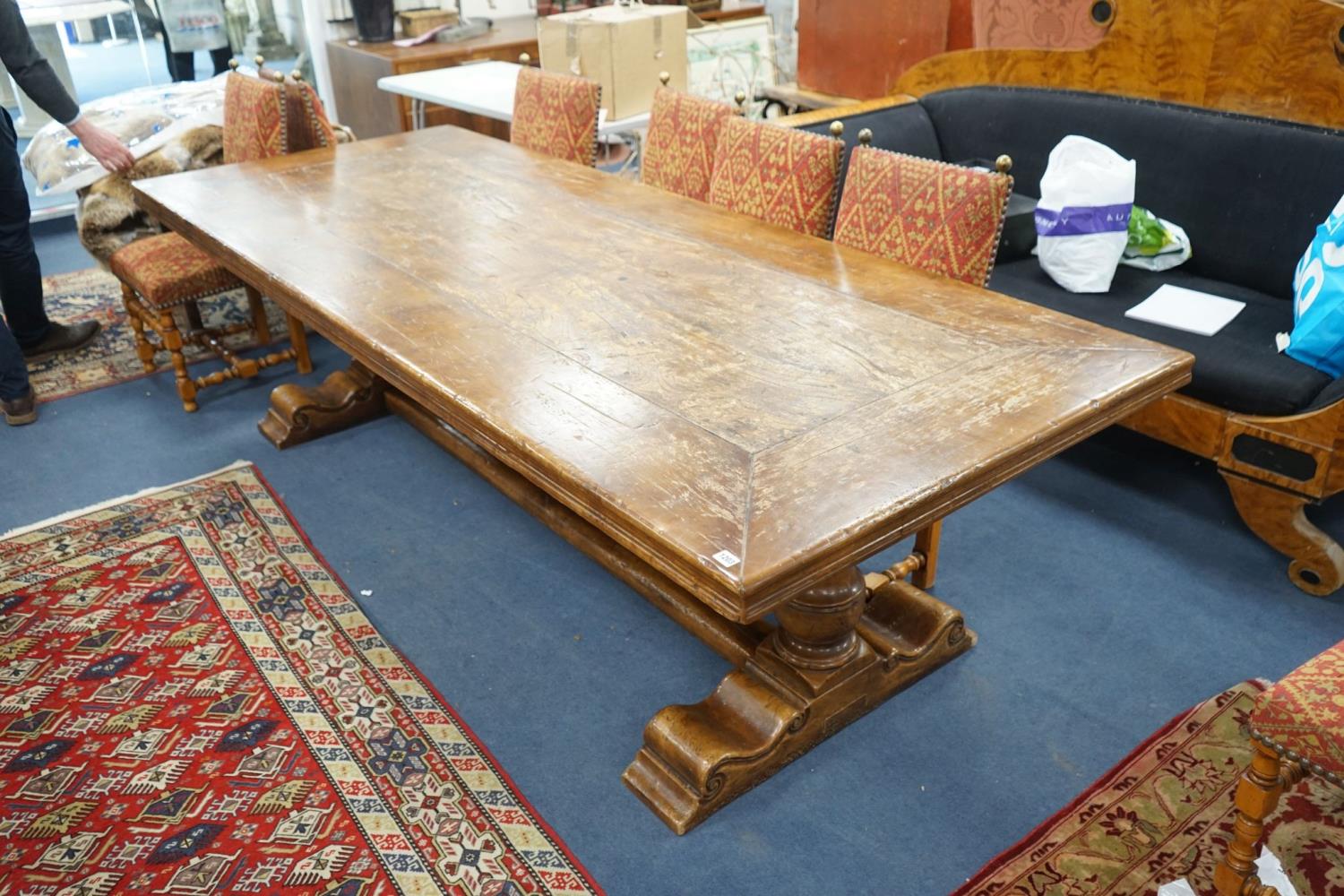 An 18th century style rectangular walnut refectory dining table on baluster end supports with - Image 2 of 6