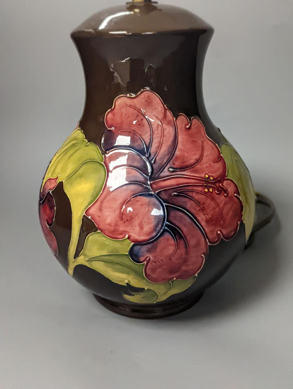 A modern Moorcroft pottery baluster lamp vase 31cm total height - Image 2 of 4